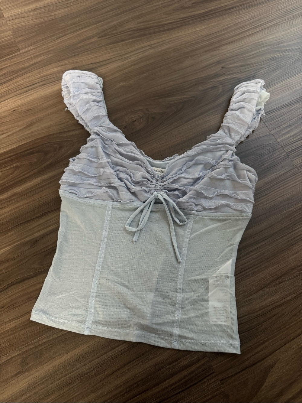 Urban Outfitters Blue Light Gray Ruffle-Detail Tie-Front Camisole